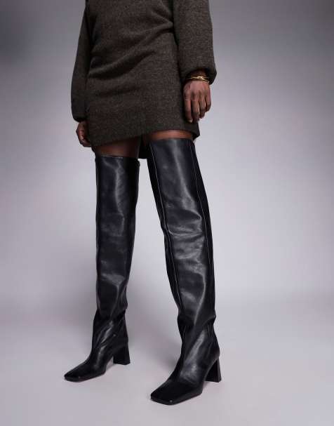 Botas por encima de la rodilla negras holgadas con puntera cuadrada de cuero Kane de ASOS DESIGN - view 1