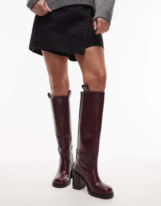 Botas por la rodilla burdeos con puntera redondeada de cuero premium Casper de ASOS DESIGN, 2 de 4