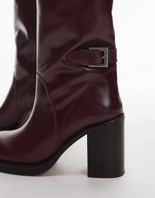 Botas por la rodilla burdeos con puntera redondeada de cuero premium Casper de ASOS DESIGN, 3 de 4