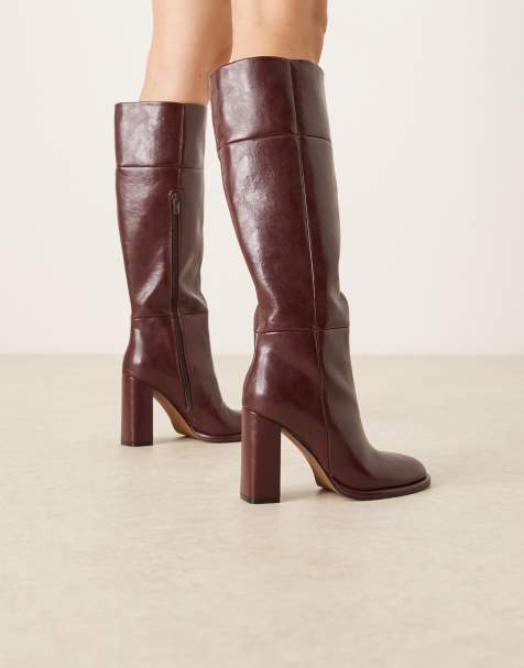 Botas por la rodilla burdeos de tacón grueso Courtney de ASOS DESIGN - view 1