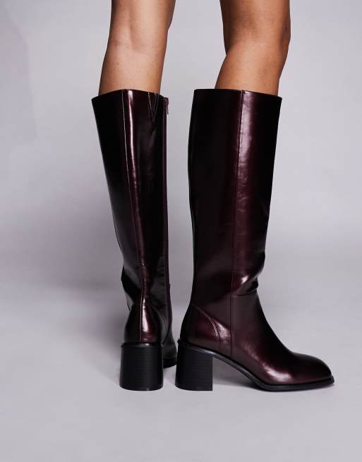 Botas por la rodilla burdeos de tacón grueso Katy de Public Desire, 4 de 4