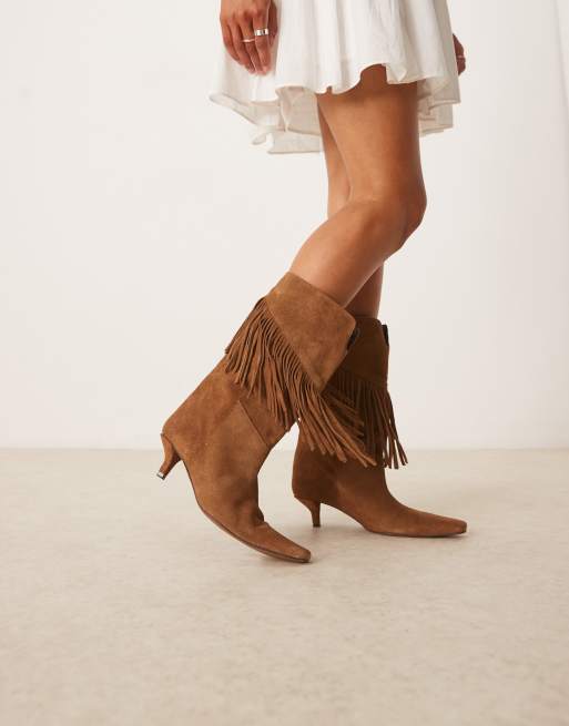 Botas por la rodilla color arena con flecos de ante premium Carmine de ASOS DESIGN