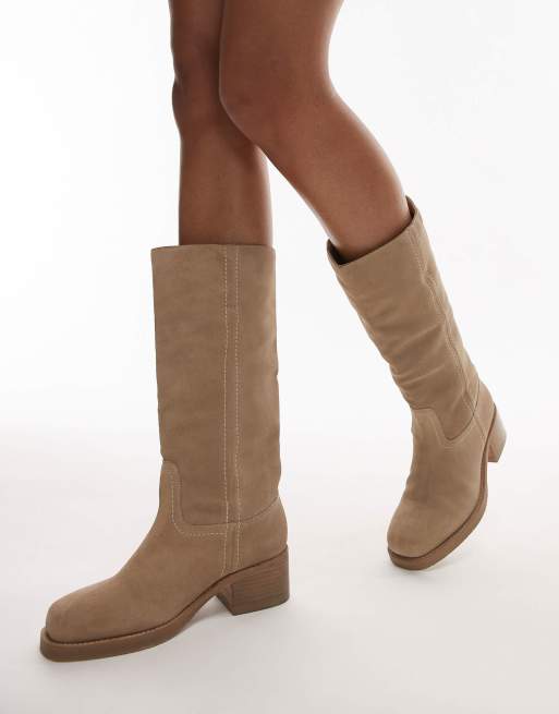 Botas por la rodilla color avena lavado de estilo wéstern de ante Ky-ley de Bronx