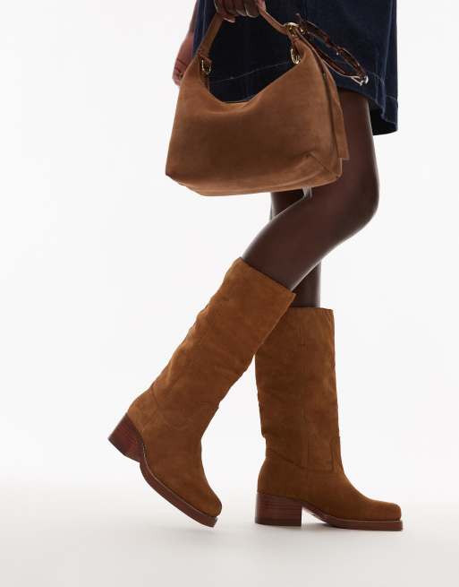 Botas por la rodilla color caramelo lavado de estilo wéstern de ante Ky-ley de Bronx