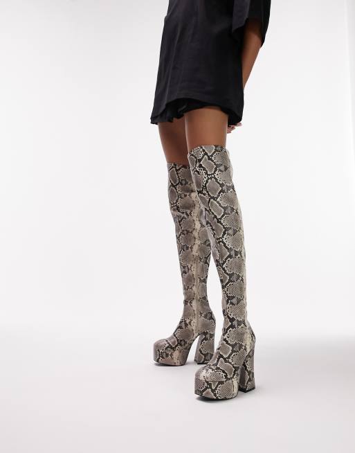 Botas por la rodilla de tejido efecto piel de serpiente Myla de Topshop