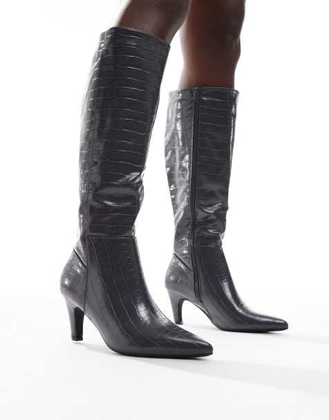 Botas por la rodilla grises efecto piel de cocodrilo Starburst de SEQWL - view 1