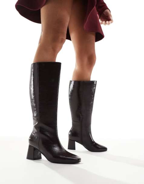 Botas por la rodilla marrón chocolate de tacón grueso Nova de London Rebel - view 1