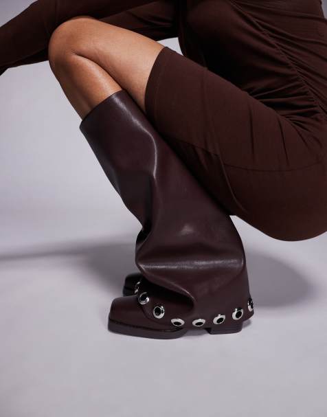 Botas por la rodilla marrones con caña plegada y detalle de ojales Elliot de Azalea Wang - view 1