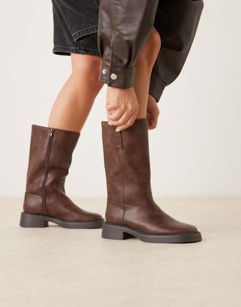 Botas por la rodilla marrones de estilo camionero sin cierres Colby de ASOS DESIGN - view 1