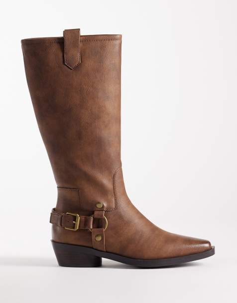 Botas por la rodilla marrones de estilo wéstern de Glamorous Wide Fit - view 1