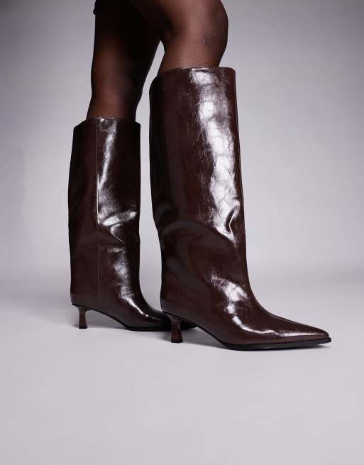 Botas por la rodilla marrones de tacón bajo Lola de Public Desire, 2 de 4