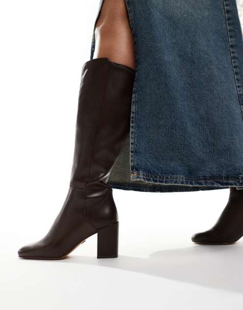 Botas por la rodilla marrones elásticas de caña ancha de cuero Satori de ALDO - view 1