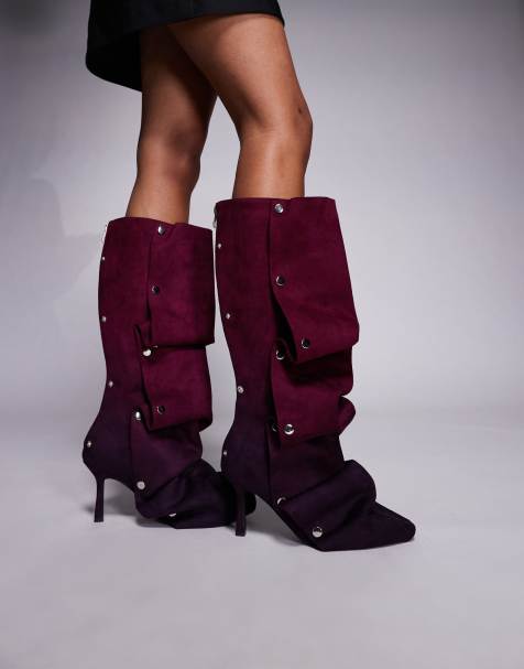 Botas por la rodilla moradas con tacón de aguja y tachuelas Imogine de Azalea Wang - view 1