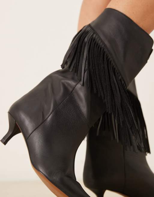 Botas por la rodilla negras con flecos de cuero Carmine de ASOS DESIGN, 3 de 4