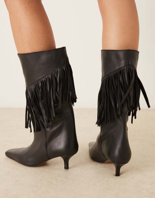 Botas por la rodilla negras con flecos de cuero Carmine de ASOS DESIGN, 4 de 4