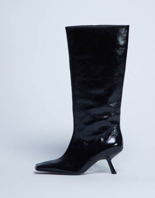 Botas por la rodilla negras con puntera cuadrada de cuero premium Scarlett de Topshop, 3 de 4