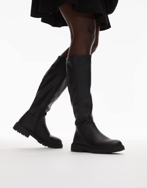 Botas por la rodilla negras con suela gruesa de cuero sintético de New Look - view 1
