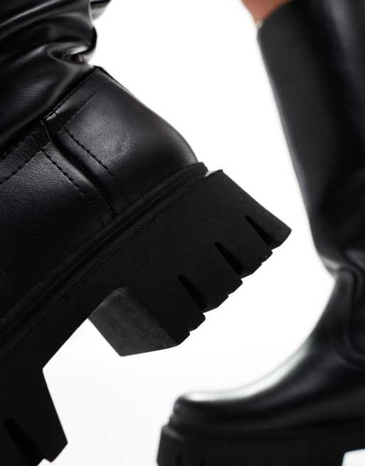 Suela Track Botas Planas De Vestir Botas Por La Rodilla Negras Con