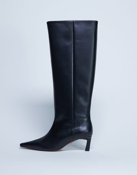 Botas por la rodilla negras con tacón de cuero auténtico premium Taz de Topshop - view 1