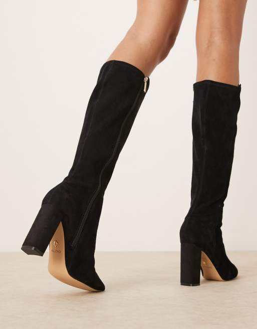 Botas por la rodilla negras con tacón grueso de ante Electro de ALDO, 3 de 4