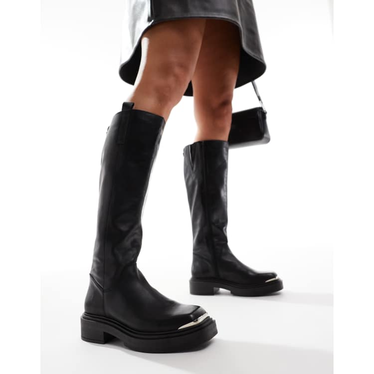 Botas por la rodilla negras de cuero Constance de Steve Madden ASOS