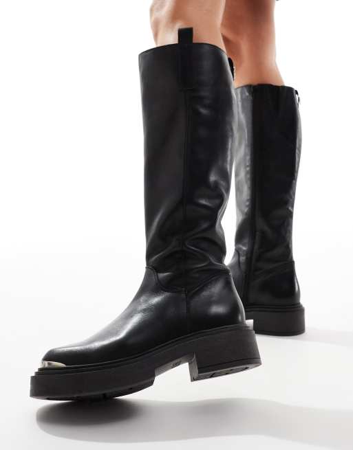 Botas por la rodilla negras de cuero Constance de Steve Madden ASOS