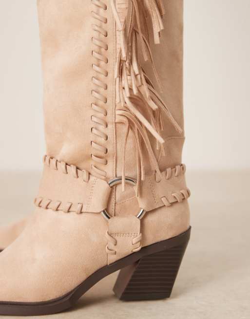 Botas por la rodilla negras de estilo wéstern con flecos Cristina de ASOS DESIGN, 2 de 4