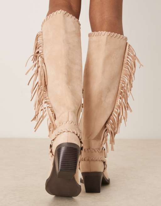 Botas por la rodilla negras de estilo wéstern con flecos Cristina de ASOS DESIGN, 3 de 4