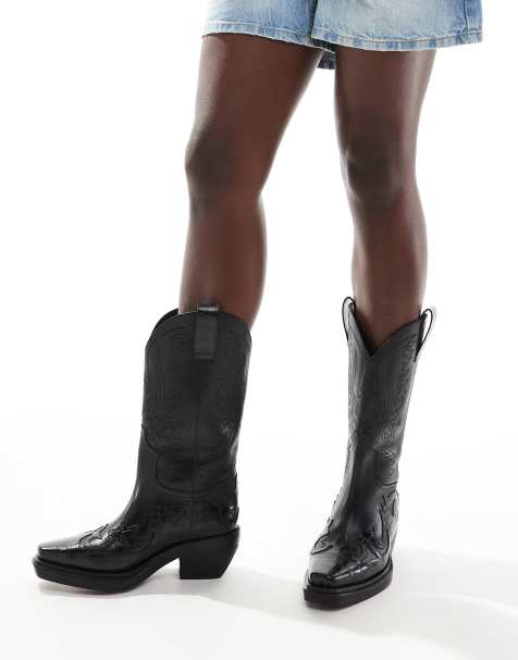 Botas por la rodilla negras de estilo wéstern de cuero Dora de schuh - view 1