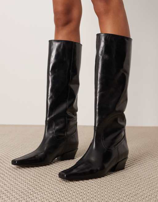 Botas por la rodilla negras de estilo wéstern de cuero premium Noa de ASOS DESIGN, 4 de 4