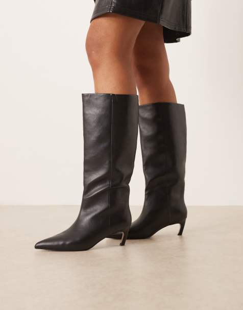 Botas por la rodilla negras de tacón bajo sin cierres Carmel de ASOS DESIGN Curve - view 1