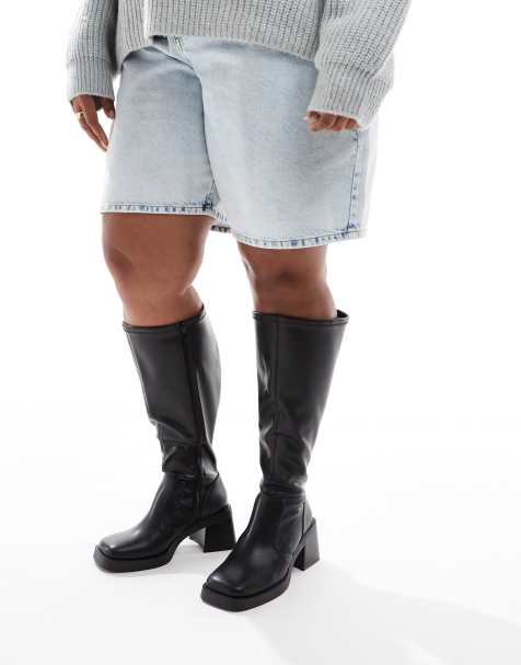 Botas por la rodilla negras de tacón Charlotte de ASOS DESIGN Curve - view 1