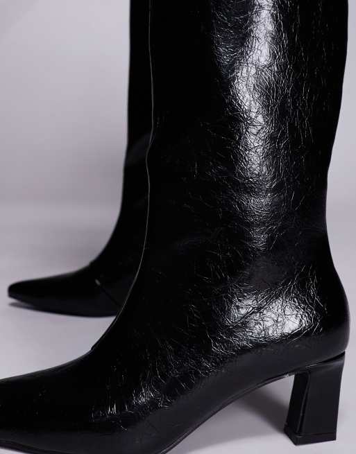 Botas por la rodilla negras de tacón con acabado rugoso Boomer de Public Desire Wide Fit, 3 de 4