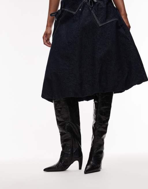 Botas por la rodilla negras efecto piel de cocodrilo de cuero de Bronx, 2 de 4