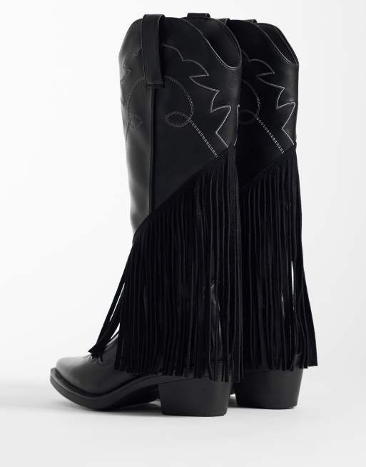 Botas por la rodilla negras estilo wéstern con flecos de Glamorous, 4 de 4
