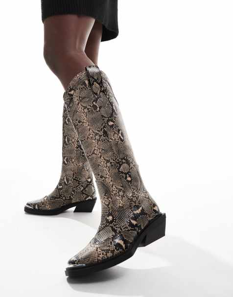 Botas por la rodilla planas de estilo wéstern con estampado de serpiente Celeste de ASOS DESIGN - view 1