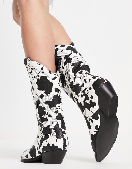 Botas por la rodilla planas estilo w stern con estampado de vaca