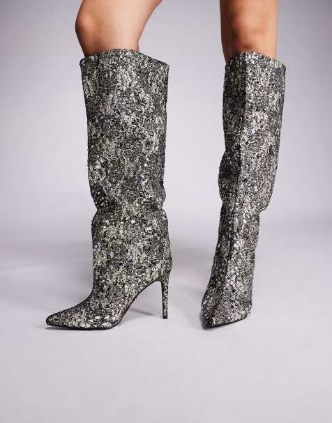 Botas por la rodilla plateadas con abalorios Brieley de Azalea Wang - view 1