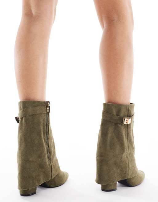 Botas por la rodilla verde oliva con diseño plegado Ranger de SEQWL, 2 de 4