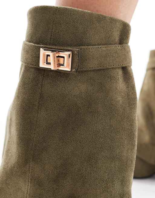 Botas por la rodilla verde oliva con diseño plegado Ranger de SEQWL, 3 de 4