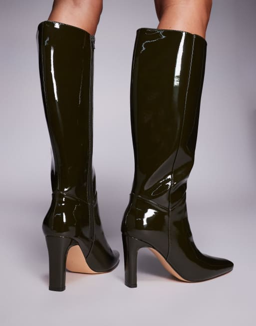 Botas por la rodilla verde oscuro de tacón Pose de Public Desire, 4 de 4