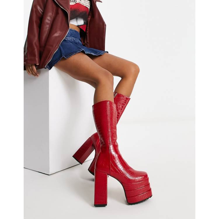 Botas rojas con estampado de cocodrilo y plataforma de Lamoda | ASOS