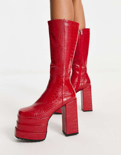 Botas rojas con estampado de cocodrilo y plataforma de Lamoda | ASOS