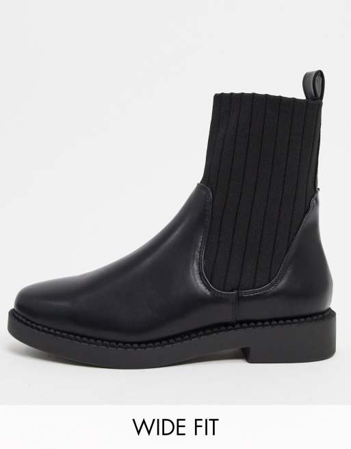 Botas tipo calcetín con suela gruesa en negro de ASOS DESIGN Wide Fit