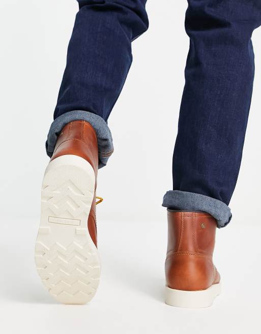 Botas tostadas con cordones estilo moc toe de cuero de Jack & Jones, 3 de 4