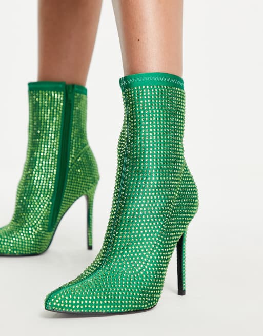 Botas verdes estilo calcetín de tacón con adornos Esme de ASOS DESIGN | ASOS