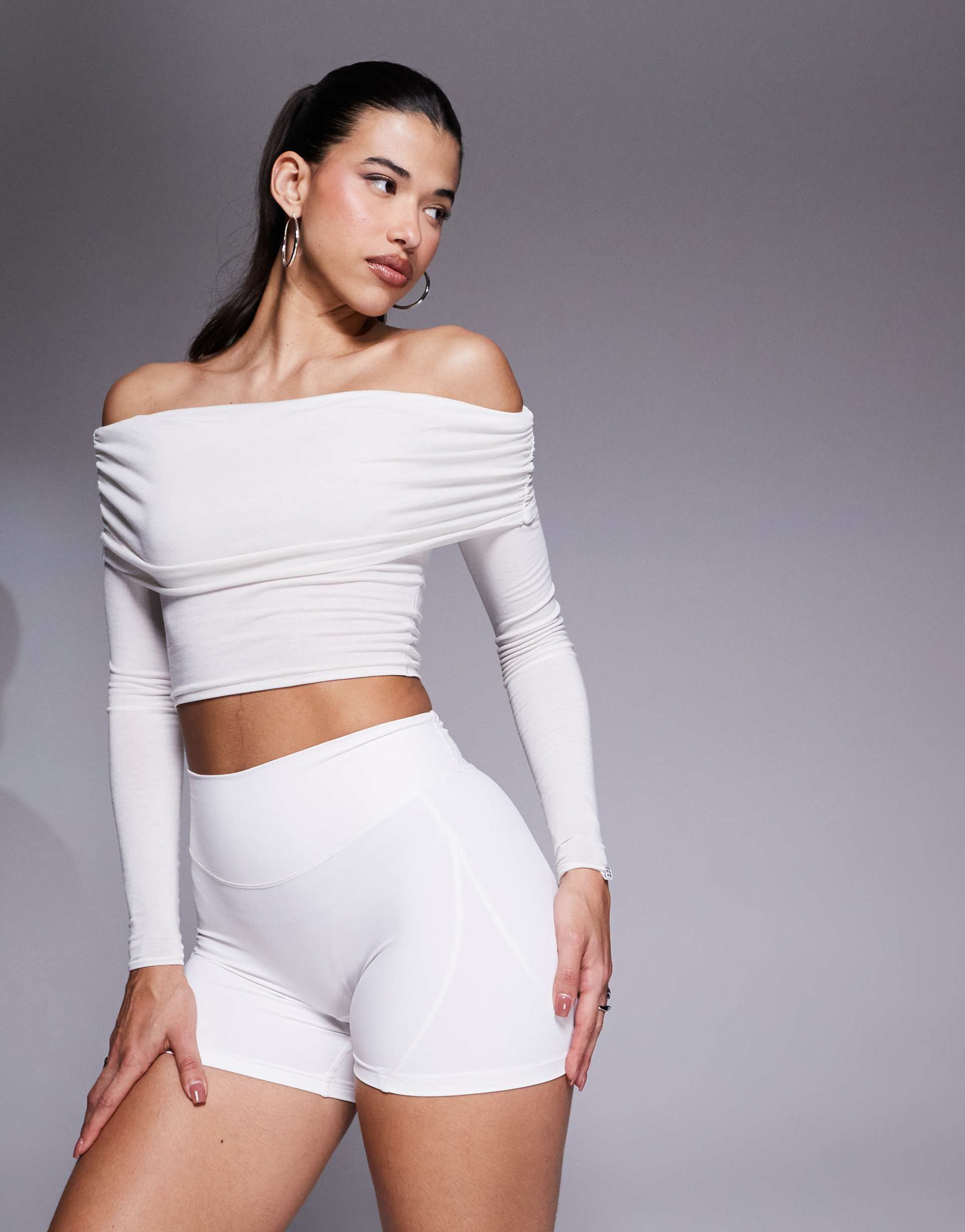 bo+tee ballet class off-shoulder top in soft white