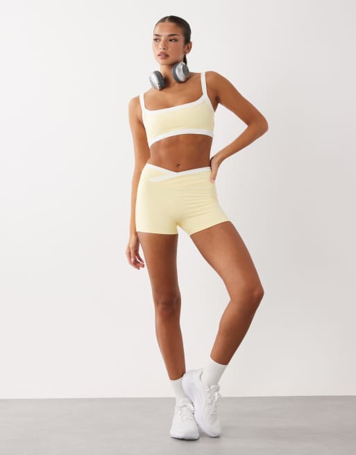 Bo+Tee contrast trim scoop back cami sports bra co-ord in butter yellow, 2 of 4