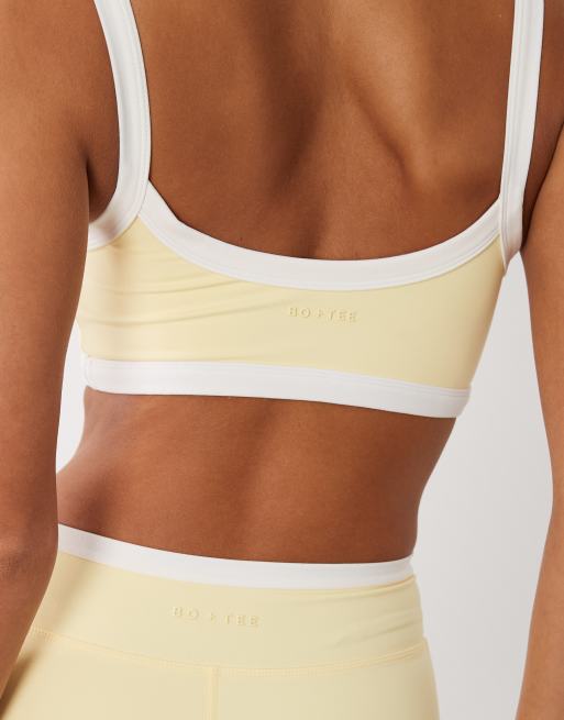 Bo+Tee contrast trim scoop back cami sports bra co-ord in butter yellow, 3 of 4
