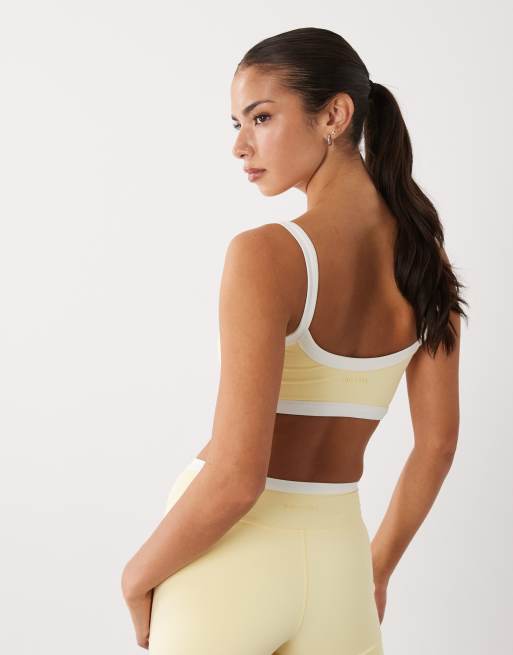 Bo+Tee contrast trim scoop back cami sports bra co-ord in butter yellow, 4 of 4